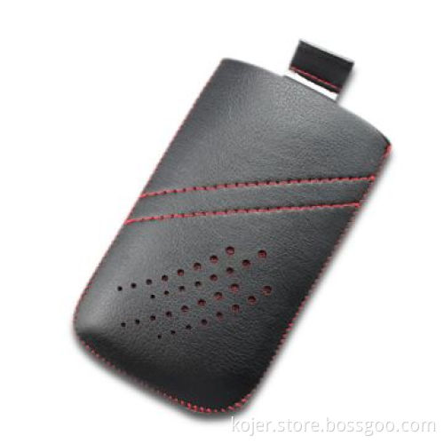 Leather Mobile Phone Case with Retractable Pull-tab and Fine Workmanship in Overlocking